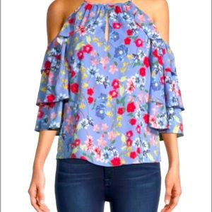 Parker cold-shoulder floral top in lilac